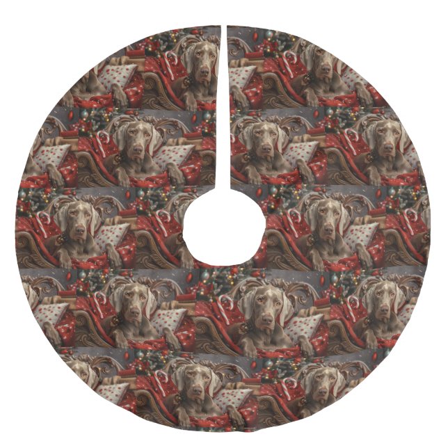 Weimaraner Dog Christmas Festive Brushed Polyester Tree Skirt (Front)