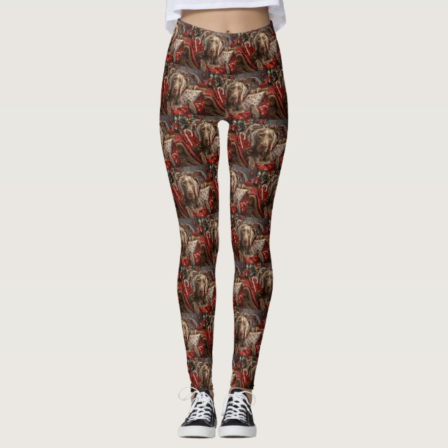 Weimaraner Dog Christmas Festive Leggings (Front)