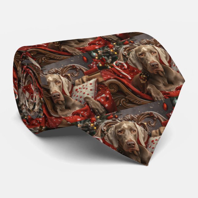 Weimaraner Dog Christmas Festive Tie (Rolled)
