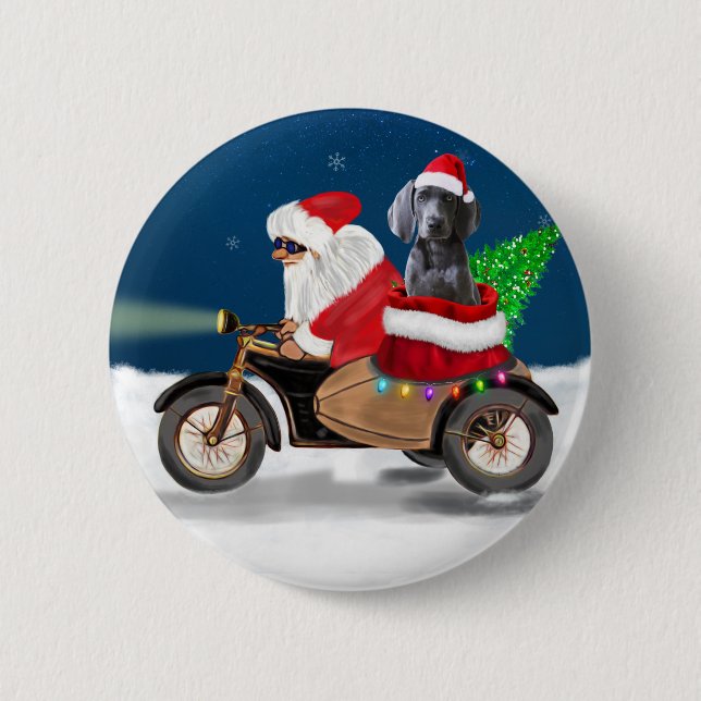 Weimaraner Dog Christmas Santa Claus   2 Inch Round Button (Front)