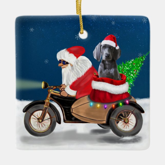 Weimaraner Dog Christmas Santa Claus   Ceramic Ornament (Front)