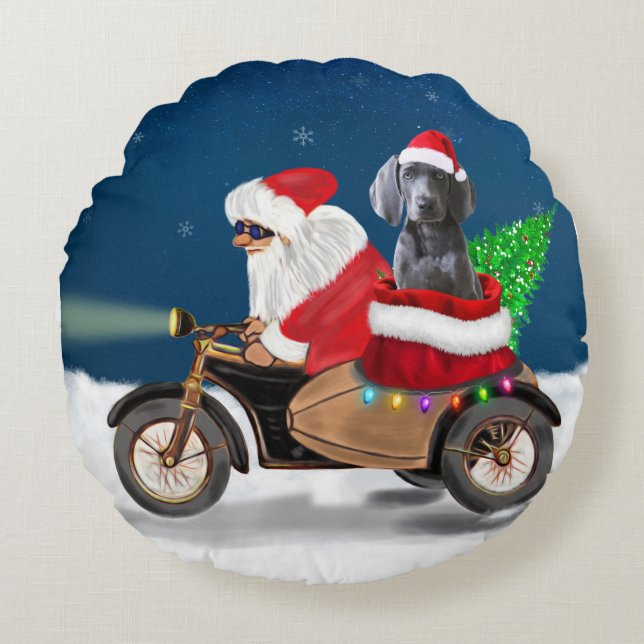 Weimaraner Dog Christmas Santa Claus  Round Pillow (Front)