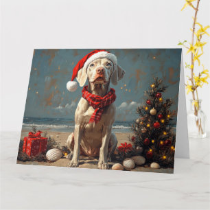 Weimaraner Dog Christmas Vintage Beach  Card