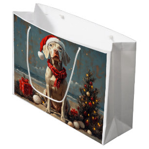 Weimaraner Dog Christmas Vintage Beach  Large Gift Bag