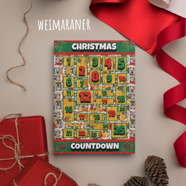 Weimaraner Dog Countdown Christmas Advent Calendar Holiday Card (Creator Uploaded)