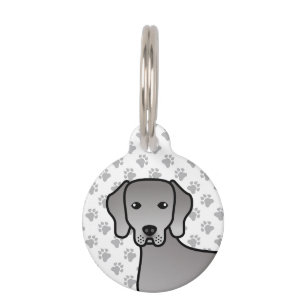 Weimaraner Dog Cute Cartoon Drawing & Pet's Info Pet Tag