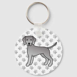 Weimaraner Dog Cute Cartoon Illustration & Paws Keychain