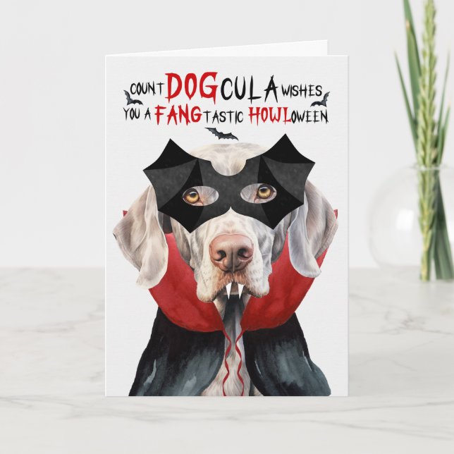 Weimaraner Dog Funny Count DOGcula Halloween Holiday Card (Front)