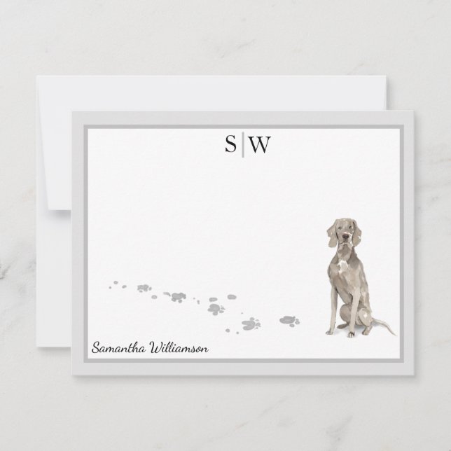 Weimaraner Dog Grey Border Monogram Personalized Card (Front)