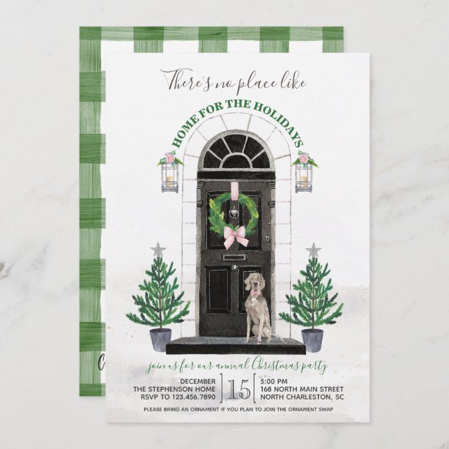 Weimaraner Dog Home For the Holidays Party Invitation (Front/Back)