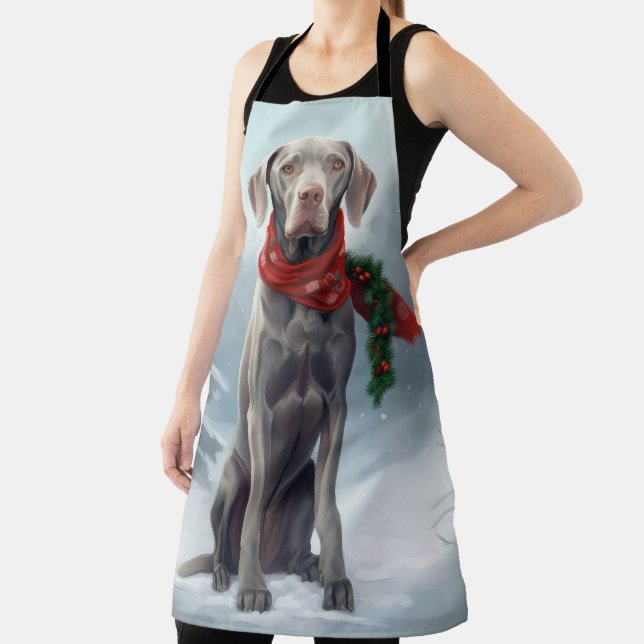 Weimaraner Dog in Snow Christmas Apron (Insitu)