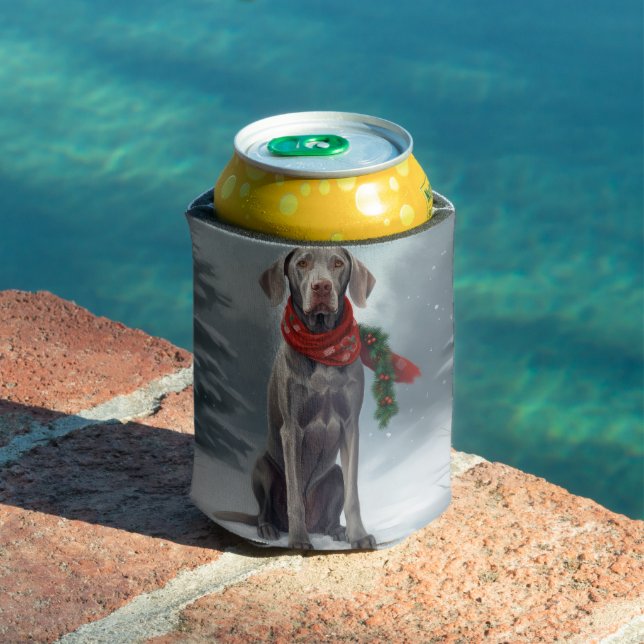 Weimaraner Dog in Snow Christmas Can Cooler (In Situ Pool)