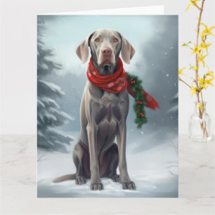 Weimaraner Dog in Snow Christmas Card