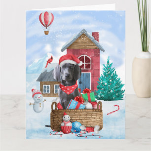 Weimaraner Dog In snow Christmas Dog House Card