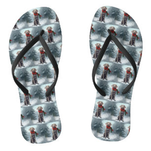 Weimaraner Dog in Snow Christmas Flip Flops