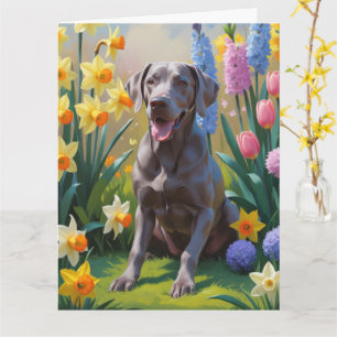 Weimaraner Dog Spring Flowers Painting Card