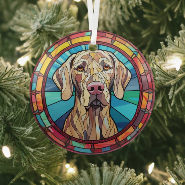 Weimaraner Dog Stained Glass Ornament (Insitu)