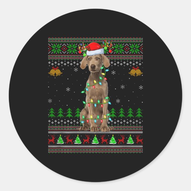 Weimaraner Dog Ugly Christmas Sweaters Holiday San Classic Round Sticker (Front)