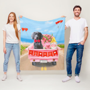 Weimaraner Dog Valentine's Day Truck  Fleece Blanket