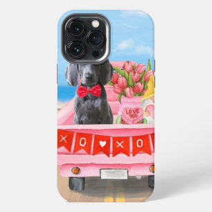 Weimaraner Dog Valentine's Day Truck Hearts iPhone 13 Pro Max Case