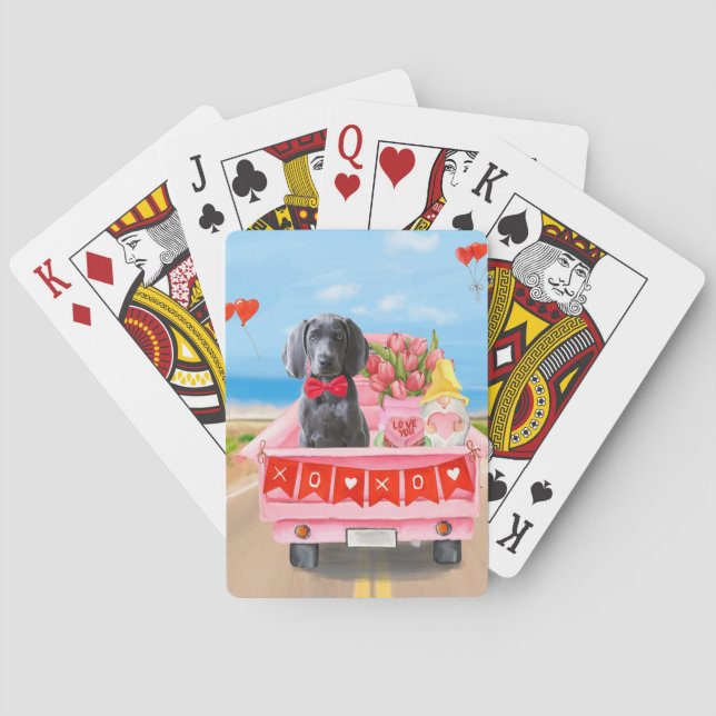 Weimaraner Dog Valentine's Day Truck Hearts Playing Cards (Back)
