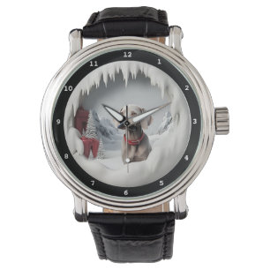 Weimaraner Dog Winter Holiday Scene Watch