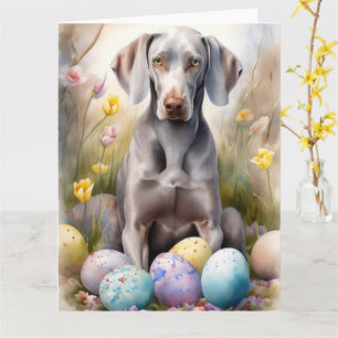Weimaraner Dog with Easter Eggs Holiday Card