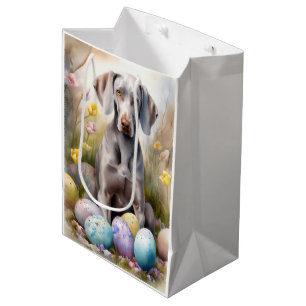 Weimaraner Dog with Easter Eggs Holiday Medium Gift Bag