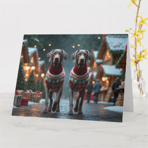 Weimaraner Dogs Christmas Snow Holiday Card