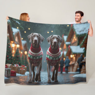 Weimaraner Dogs Christmas Snow Holiday Fleece Blanket
