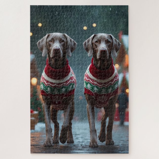 Weimaraner Dogs Christmas Snow Holiday Jigsaw Puzzle (Vertical)