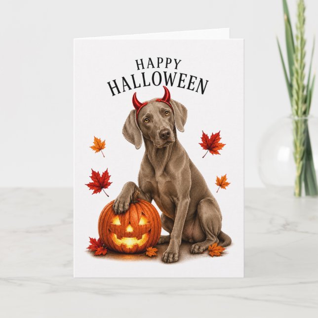 Weimaraner Halloween Devil Dog Card (Front)