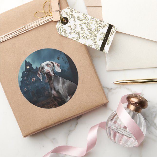 Weimaraner Halloween Scary Classic Round Sticker (Gifting)