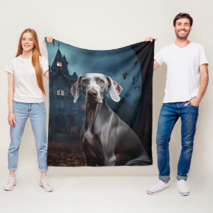 Weimaraner Halloween Scary Fleece Blanket