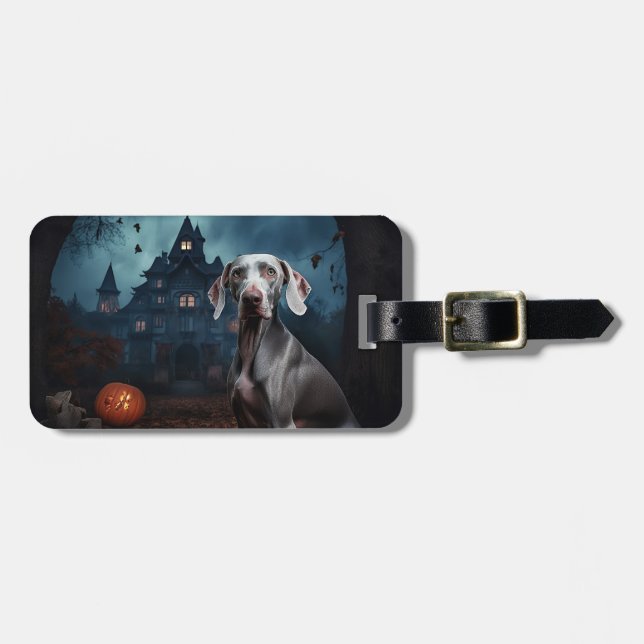 Weimaraner Halloween Scary Luggage Tag (Front Horizontal)