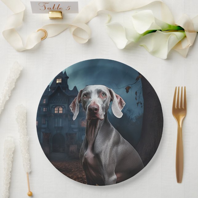 Weimaraner Halloween Scary Paper Plate (Wedding)