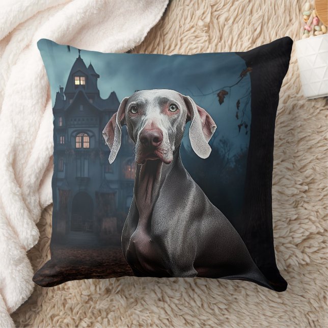Weimaraner Halloween Scary Throw Pillow (Blanket)