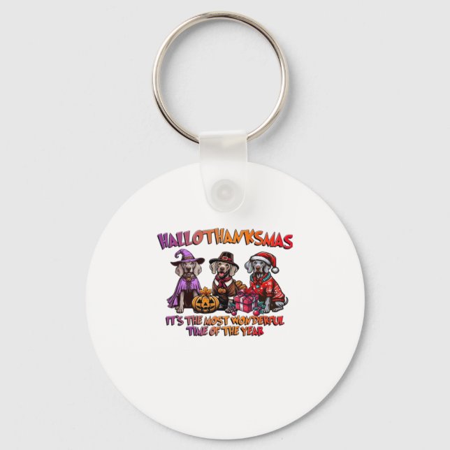 Weimaraner Halloween Thanksgiving Christmas Oversi Keychain (Front)