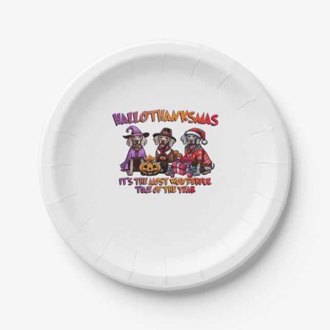 Weimaraner Halloween Thanksgiving Christmas Oversi Paper Plate (Front)