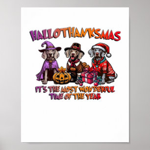 Weimaraner Halloween Thanksgiving Christmas Oversi Poster
