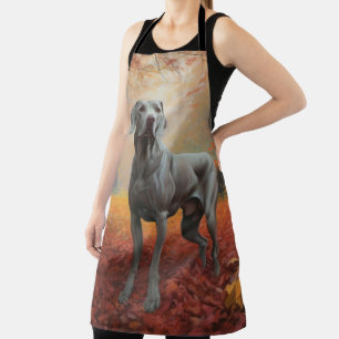 Weimaraner in Autumn Leaves Fall Inspire Apron