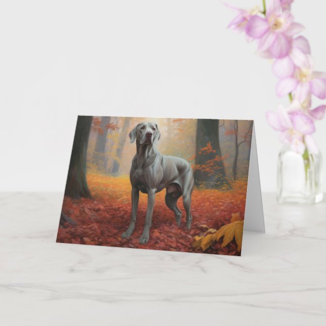Weimaraner in Autumn Leaves Fall Inspire  Card (Orchid)