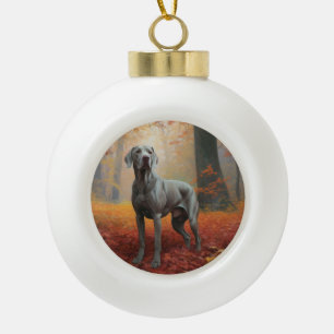 Weimaraner in Autumn Leaves Fall Inspire  Ceramic Ball Christmas Ornament