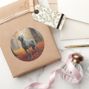 Weimaraner in Autumn Leaves Fall Inspire Classic Round Sticker