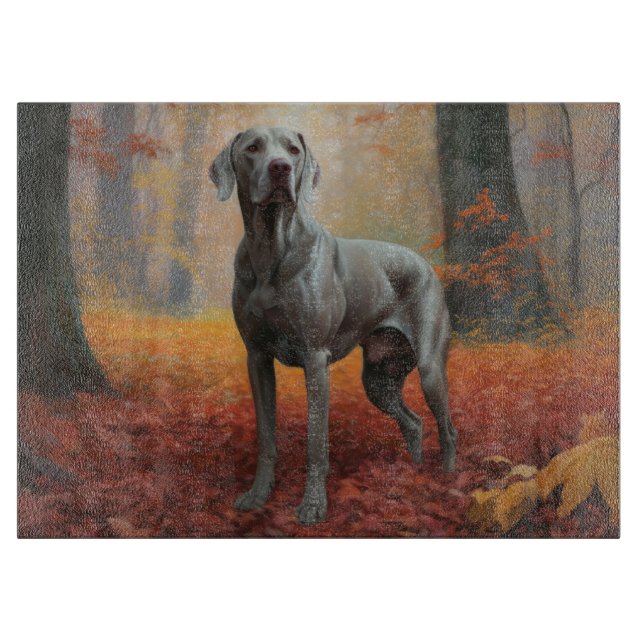 Weimaraner in Autumn Leaves Fall Inspire  Cutting Board (Front)