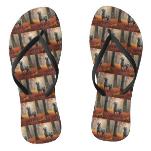 Weimaraner in Autumn Leaves Fall Inspire  Flip Flops