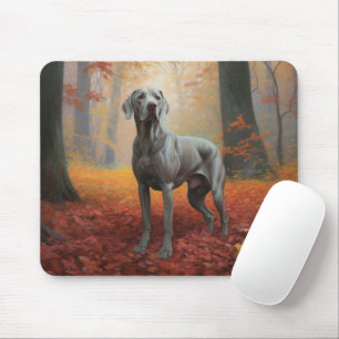 Weimaraner in Autumn Leaves Fall Inspire Mouse Pad