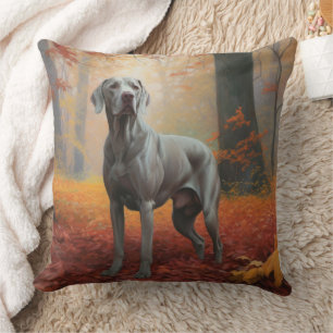 Weimaraner in Autumn Leaves Fall Inspire  Throw Pillow