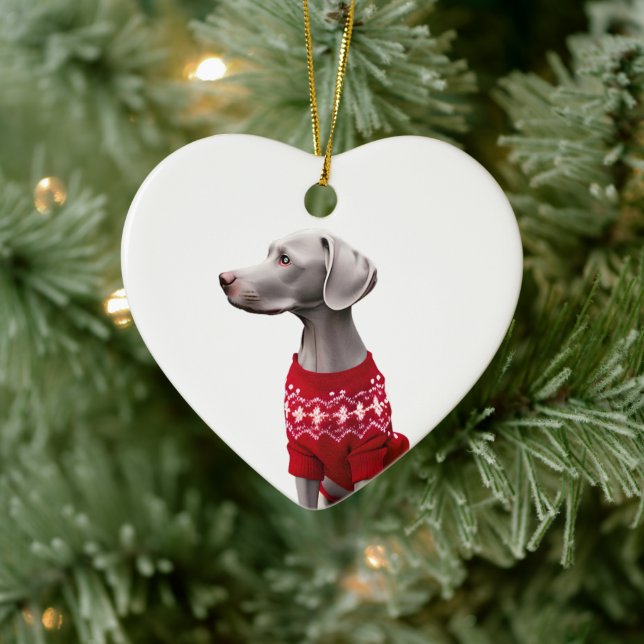 Weimaraner in Christmas Sweater Ceramic Ornament (Tree)
