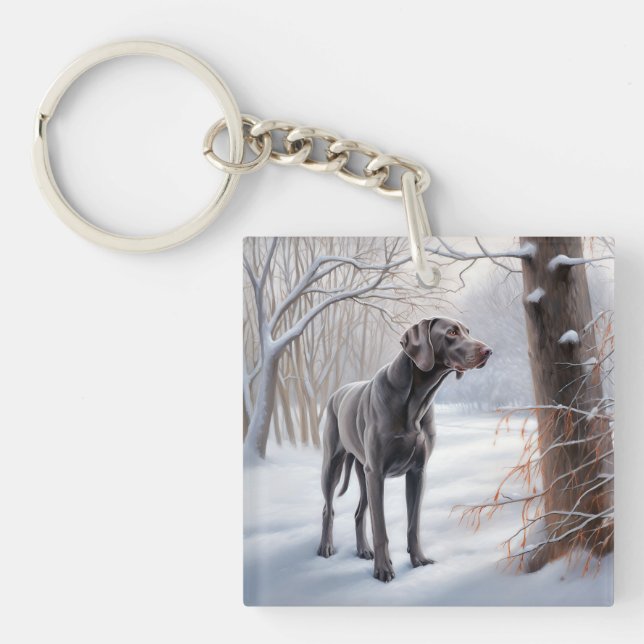 Weimaraner Let It Snow Christmas Keychain (Front)